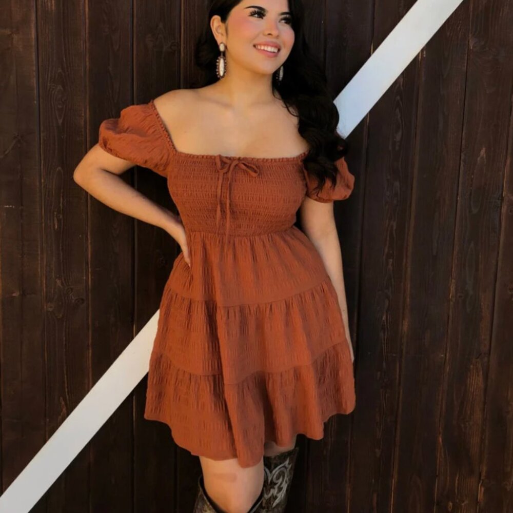 Liberty Love Short Sleeve / Off-the-Shoulder Dress – Rust (XL) - Picture 4 of 5
